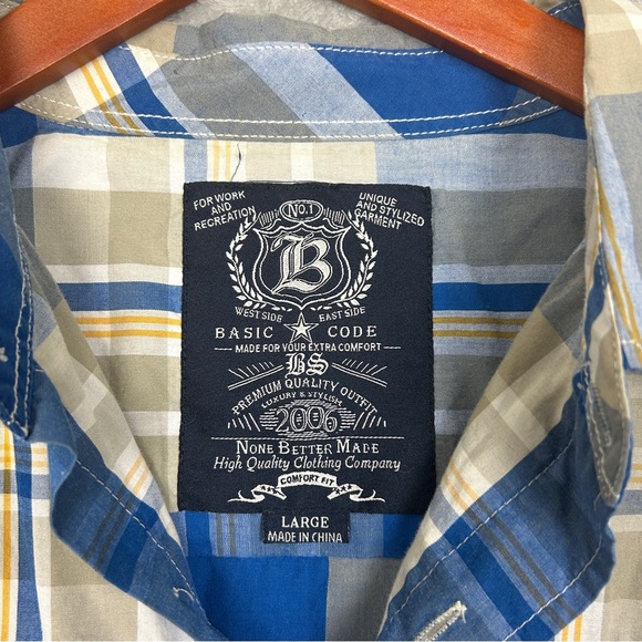Basic Code Men’s Button Down Short Sleeve Shirt Size Large - Picture 2 of 7